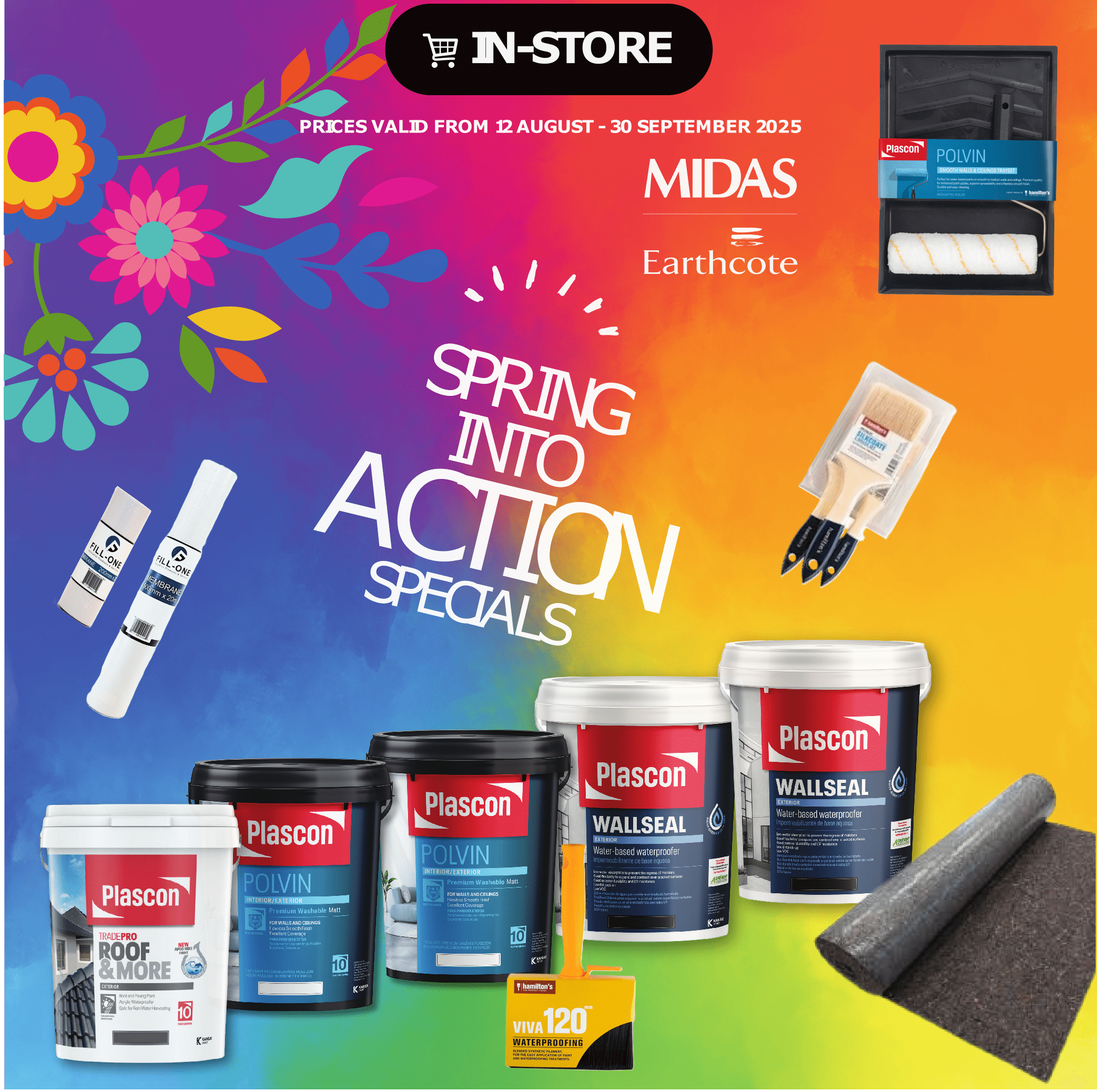 Spring into Action with Midas Paints! Advertorial banner with Spring Promotion products